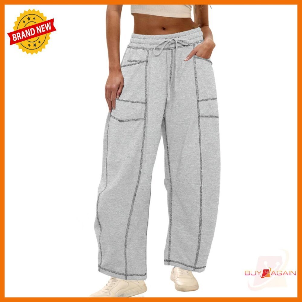 High Waisted Barrel Leg Sweatpants With Cargo Pockets - Cotton Lounge Pants
